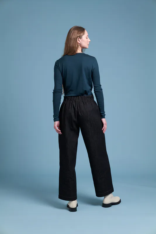 Model wearing Onyx Coloured Sew Good Pant By Siren Available at Beetees Nelson