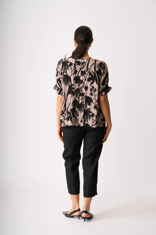 Model wearing Shadow Frond Sleeve IT Be Top By Foil Available at Beetees Nelson