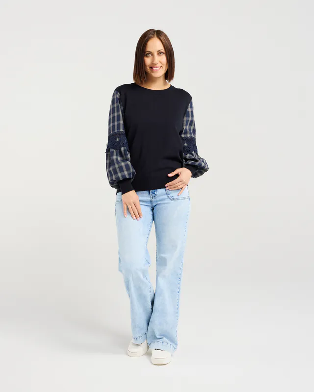 Model wearing Black/White Lilith Top By Zafina Available at Beetees Nelson