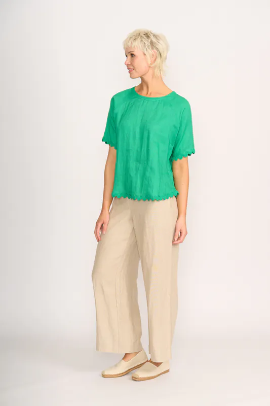 Model wearing Green Ric Rac Scoop Top By Preen Available at Beetees Nelson
