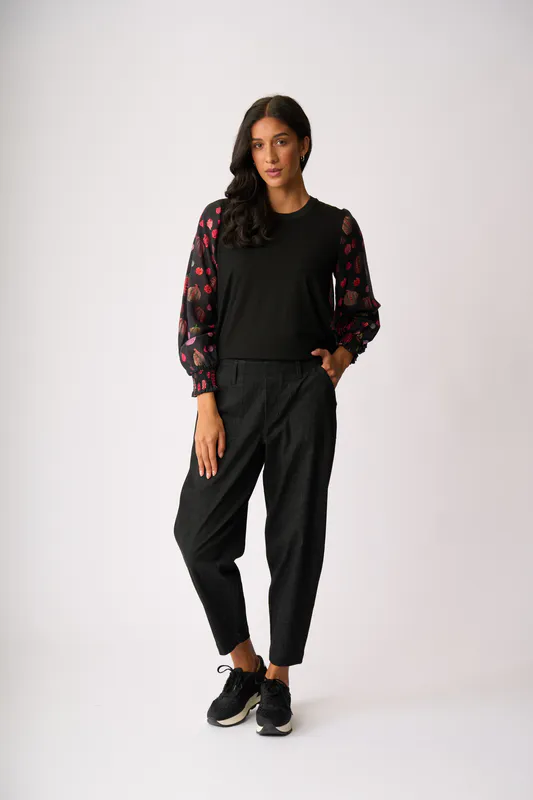 Model wearing Pumpkins Contrast Woven Top By Memo Available at Beetees Nelson