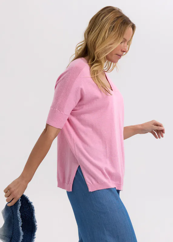 Model wearing Fondant Pointelle Shoulder Top By Zaket & Plover Available at Beetees Nelson