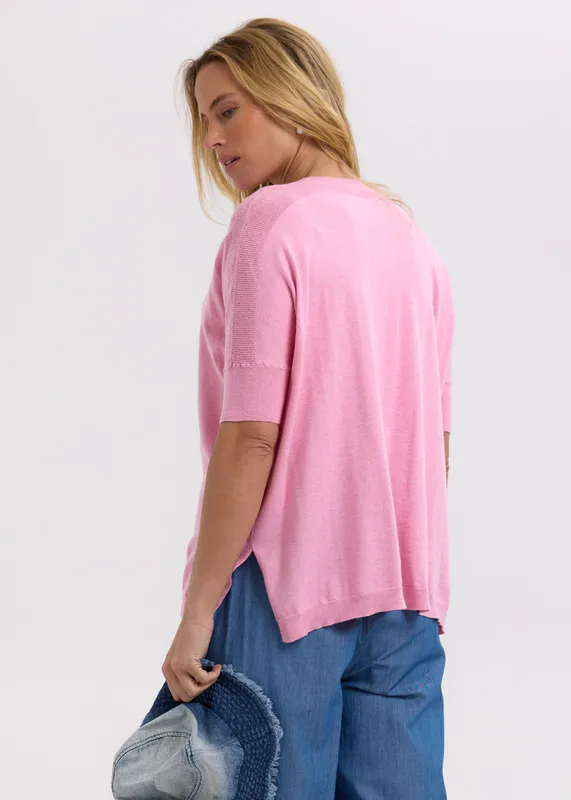 Model wearing Fondant Pointelle Shoulder Top By Zaket & Plover Available at Beetees Nelson