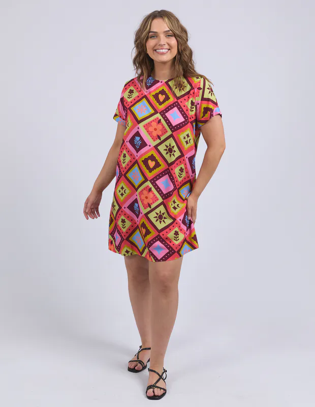 Model wearing Geo Print Rhode Dress By Elm Available at Beetees Nelson
