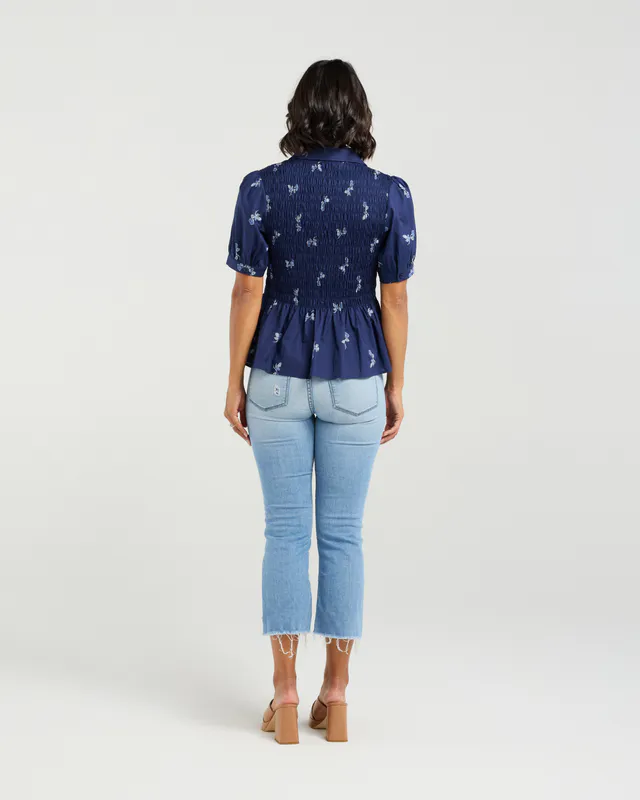 Model wearing Bluebell Garden Ruby Blouse By Et Alia Available at Beetees Nelson