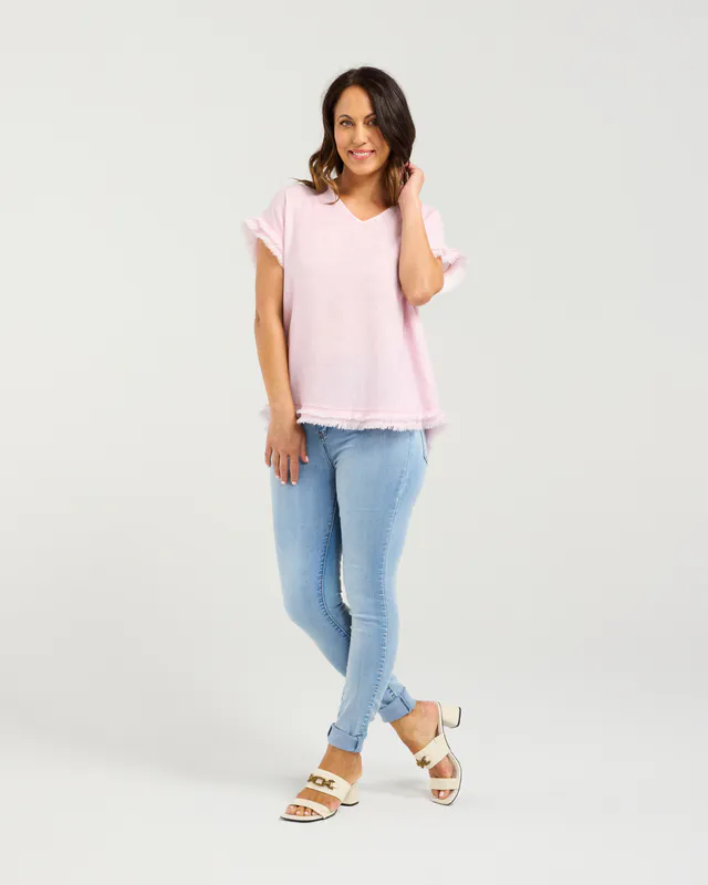 Model wearing Pink Lilah Top By Seduce Available at Beetees Nelson