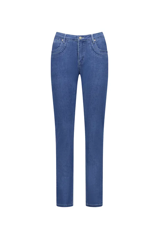 Model wearing Blue Denim Studio Jean By Vassalli Available at Beetees Nelson