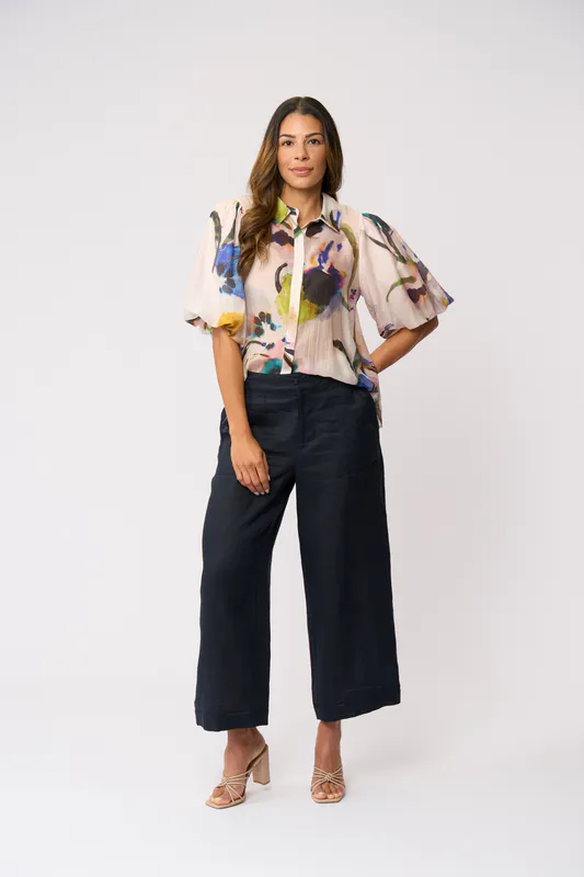 Model wearing Expression Bubble Trouble Blouse By Foil Available at Beetees Nelson