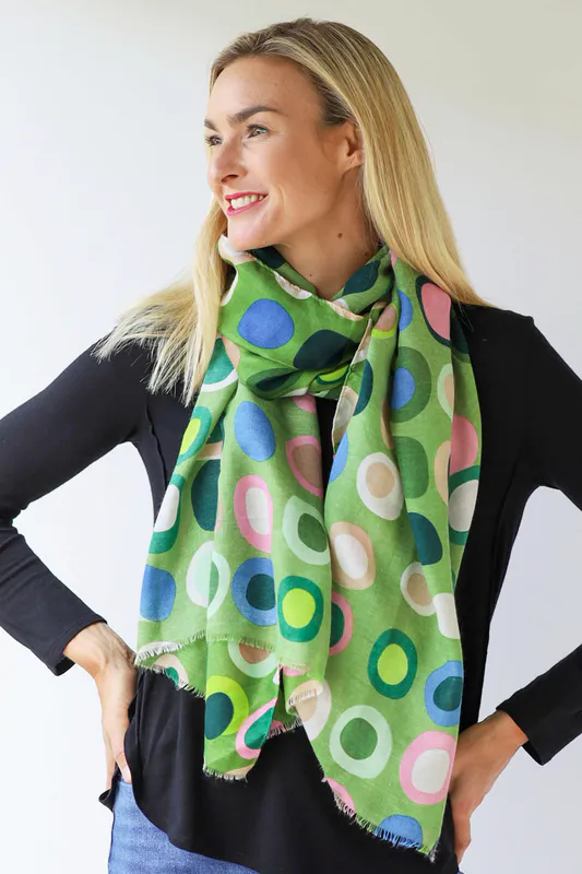 Winter Lime/Multi Retro Multi Colour Spot Scarf By Archer House Available at Beetees Nelson
