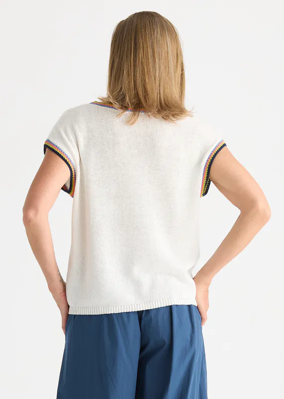 Model wearing White Crochet Trim Tank By Zaket & Plover Available at Beetees Nelson