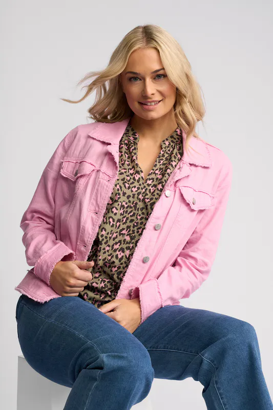 Model wearing Taffy Aura Jacket By Vassalli Available at Beetees Nelson