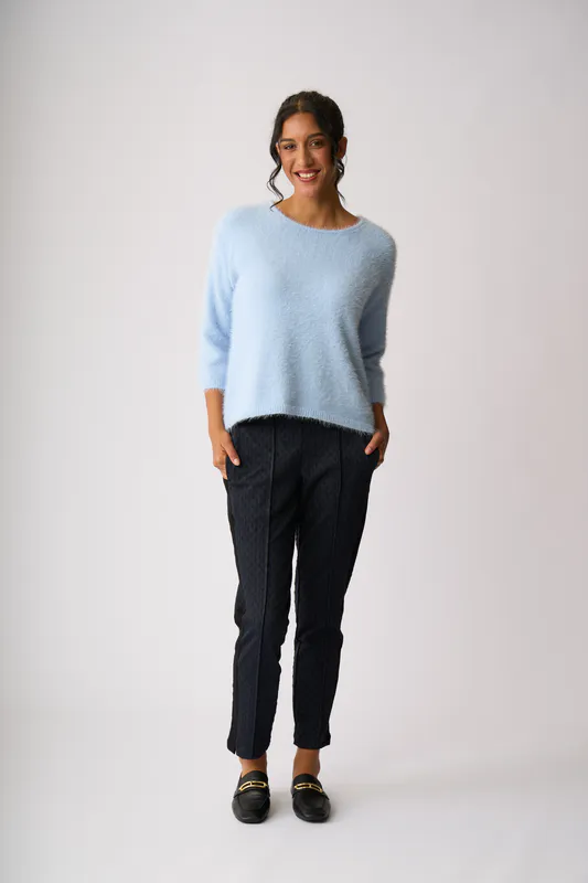 Model wearing Sky Boxy High Low Jumper By Foil Available at Beetees Nelson