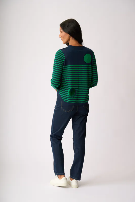 Model wearing Steel Green Scoop The Spots Jumper By Memo Available at Beetees Nelson