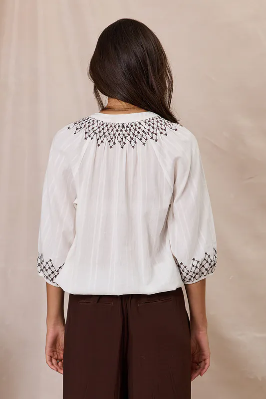 Model wearing Soft White Holland Top By Design Nation Available at Beetees Nelson