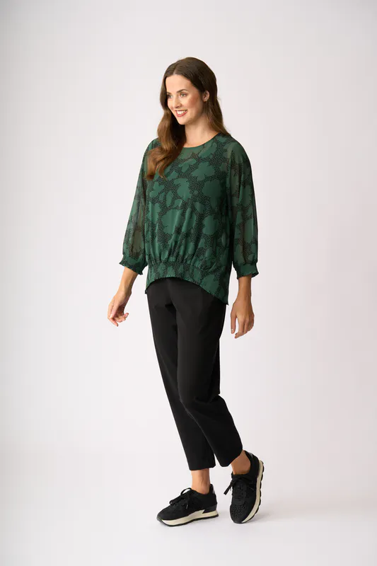 Model wearing Flora Fauna Shirred Detail Top By Memo Available at Beetees Nelson