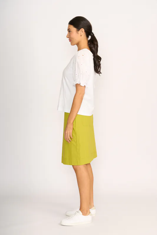 Model wearing White Contrast Sleeves Top By Esplanade Available at Beetees Nelson
