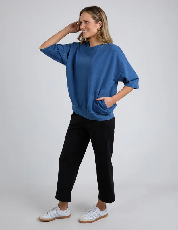 Model wearing Blue Mazie Sweat - Denim Look By Elm Available at Beetees Nelson