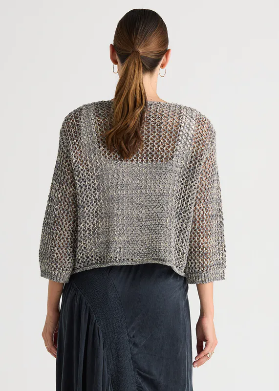 Model wearing Graphite Colour Mix Cardi By LD + CO Available at Beetees Nelson