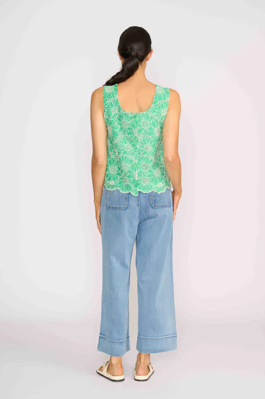 Model weearing Blue Wash Jean Queen Crop By Memo Available at Beetees Nelson