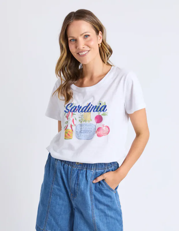 Model wearing White Alfresco Tee By Elm Available at Beetees Nelson