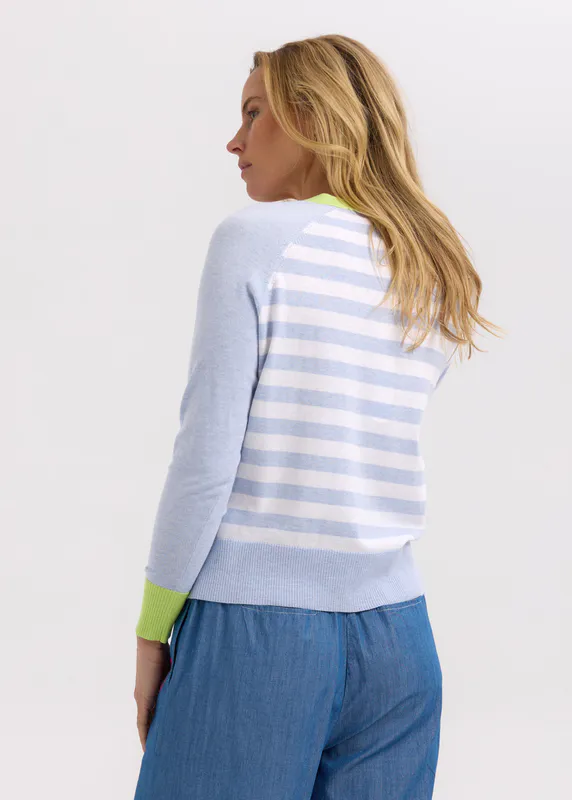 Model wearing Sky Split Cardi By Zaket & Plover Available at Beetees Nelson