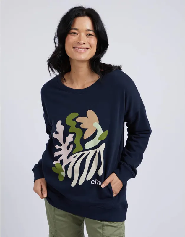 Model wearing Navy Coloured Nature Crew by Elm Available at Beetees Nelson