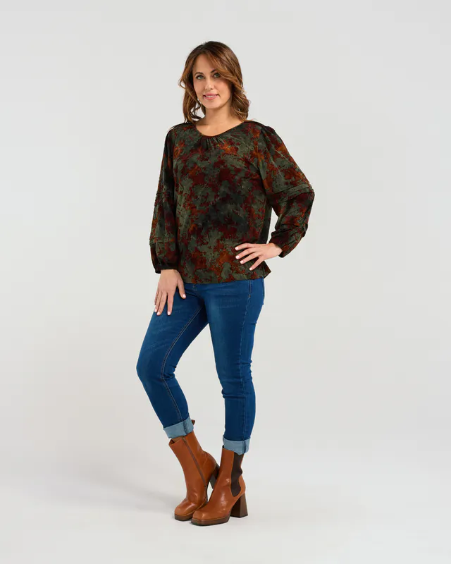 Model wearing rustic Flendura Top By Seduce Available at Beetees Nelson