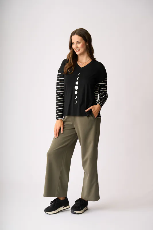 Model wearing Moon Phases Combo Print Top By Foil Available at Beetees Nelson