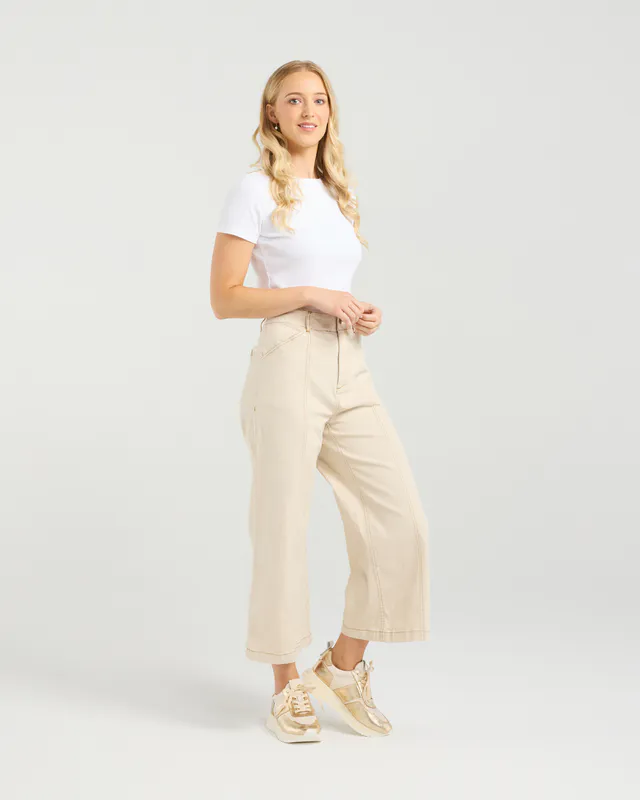 Model wearing Buttercream Maya Pant By Et Alia Available at Beetees Nelson