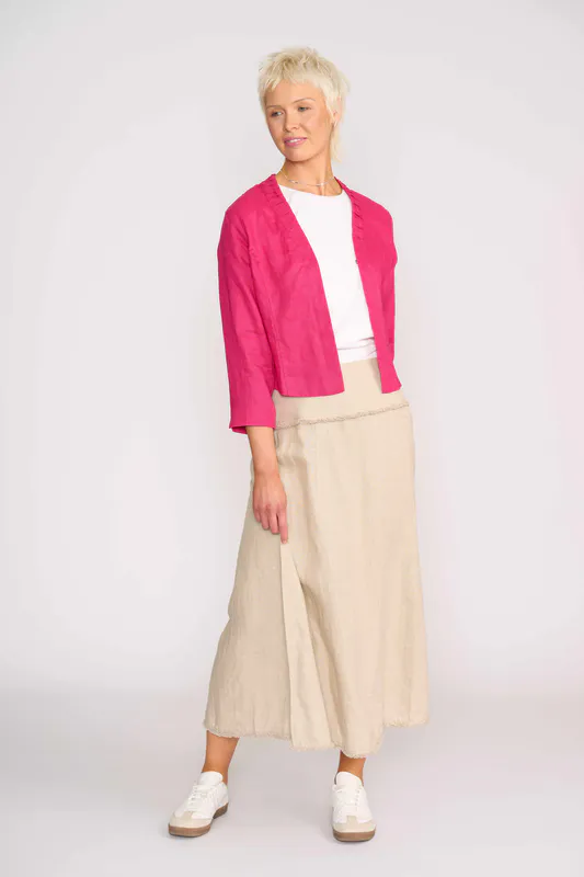 Model wearing Pink Gather Together Jacket By Foil Available at Beetees Nelson