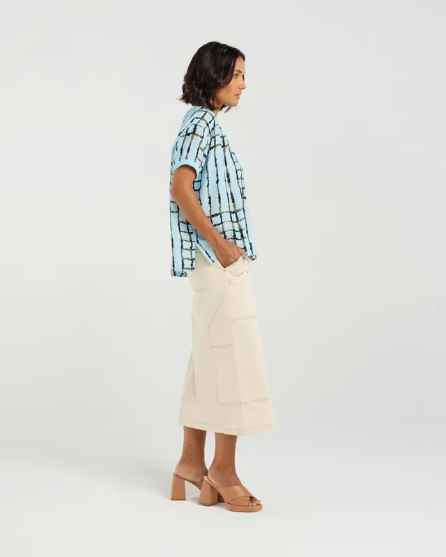 Model wearing Skyline Plaid Brea Top By Et Alia Available at Beetees Nelson