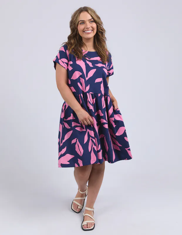 Model wearing Navy/Pink Mimosa Dress By Elm Available at Beetees Nelson