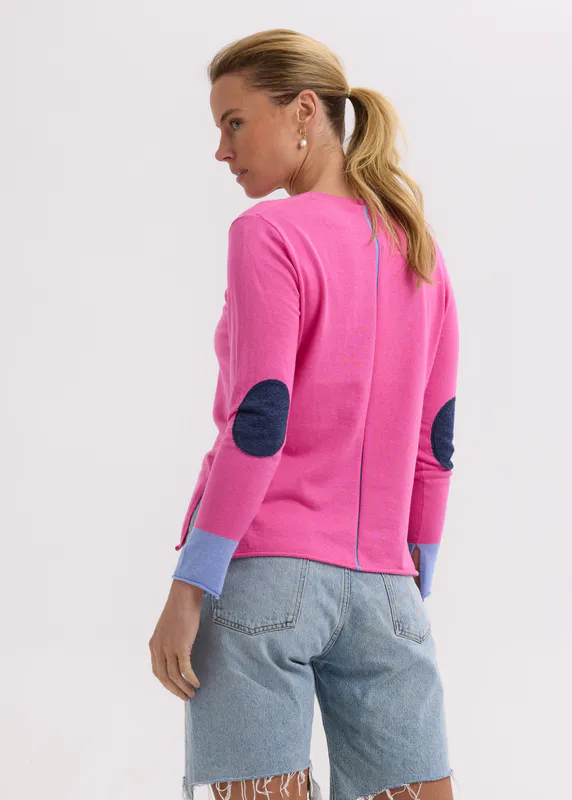 Model wearing Pink Elbow Patch Jumper By Zaket & Plover Available at Beetees Nelson