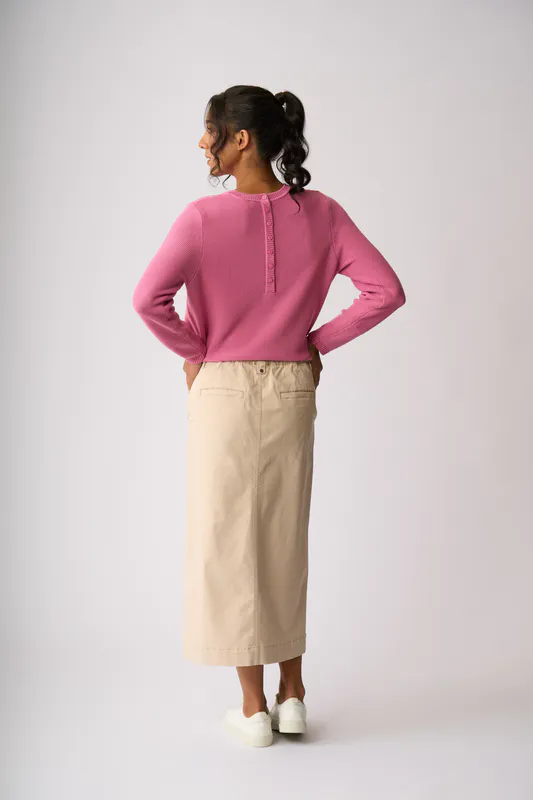 Model wearing Light Blue Placket Detail Jumper By Foil Available at Beetees Nelson