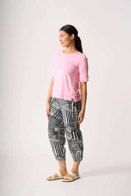 Model wearing Pink Tee - Wide Neck, Elbow Sleeve By Esplanade Available at Beetees Nelson