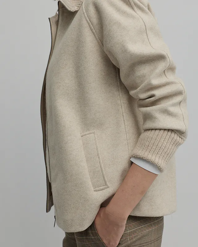 Model wearing Almond Equinox Jacket By Yarra Trail Available at Beetees Nelson