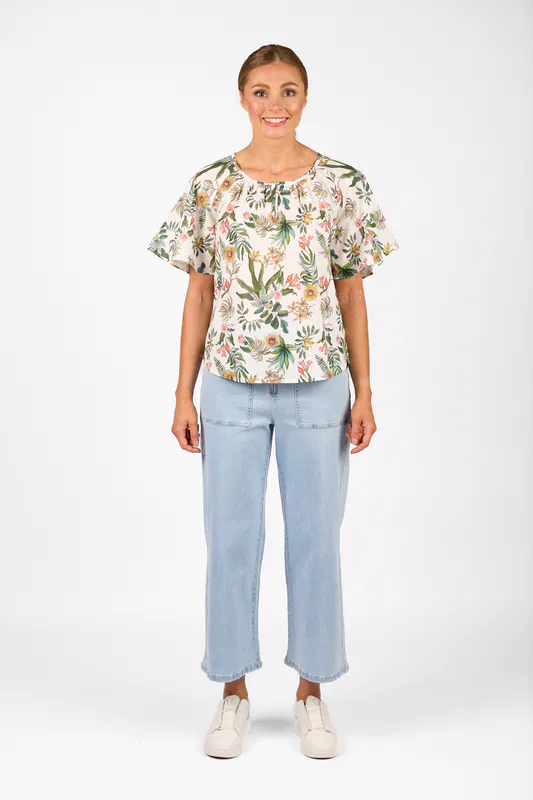 Model wearing Wild Hazel Top By Knewe Available at Beetees Nelson