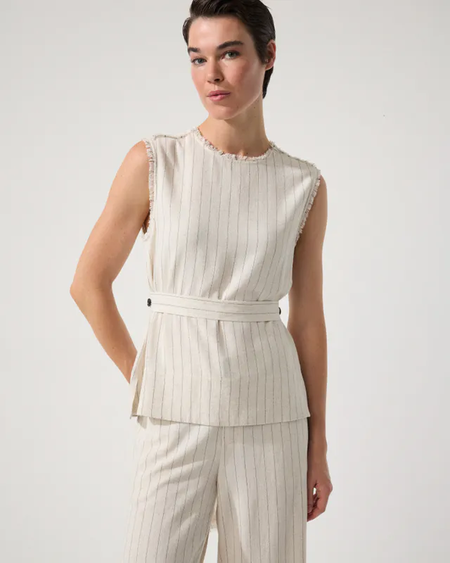 Model wearing Stone Stripe Stone Stripe Top By Marco Polo Available at Beetees Nelson