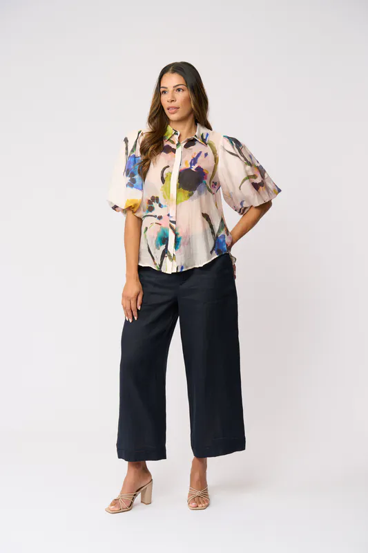 Model wearing Expression Bubble Trouble Blouse By Foil Available at Beetees Nelson