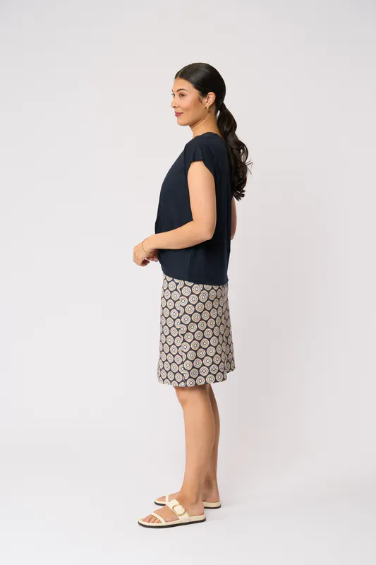 Model wearing True Navy Do The Twist Top By Foil Available at Beetees Nelson