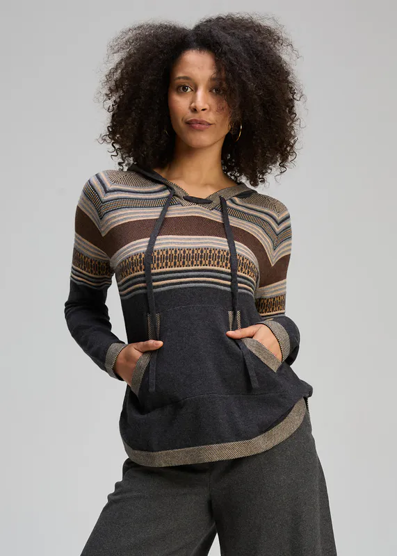 Model wearing Charcoal Apres Hoodie By Zaket & Plover Available at Beetees Nelson