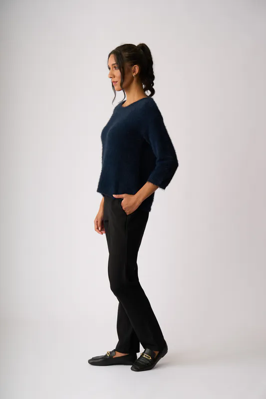 Model wearing Midnight Boxy High Low Jumper By Foil Available at Beetees Nelson