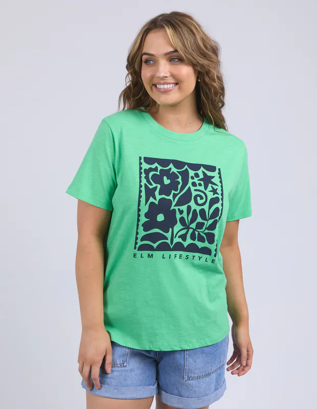 Model wearing Green Winona Tee By Elm Available at Beetees Nelson