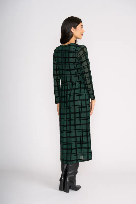Model wearing Green Check Flock Yeah Dress By Foil Available at Beetees Nelson