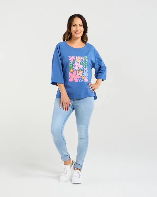 Model wearing Navy Kate T-Shirt By Zafina Available at Beetees Nelson