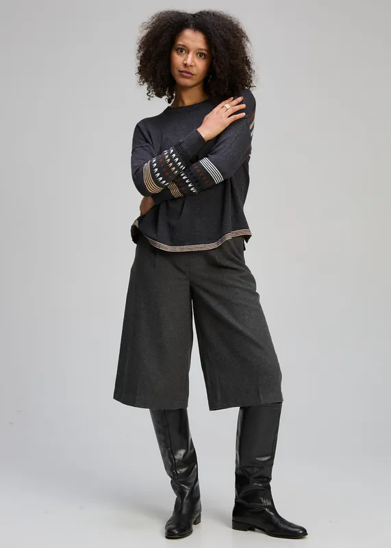 Model wearing Charcoal Textured Swing Jumper By Zaket & Plover Available at Beetees Nelson