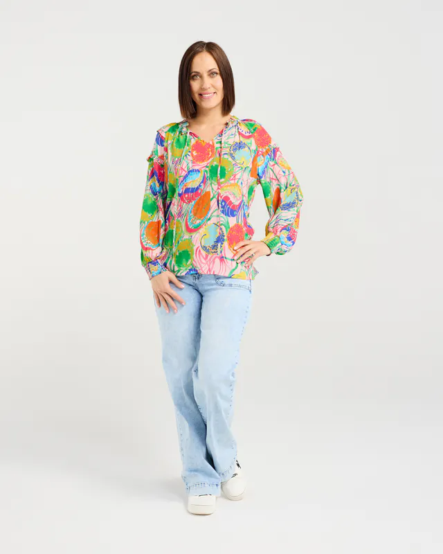 Model wearing Multi (Petal Pop) Rosalle Top By Zafina Available at Beetees Nelson