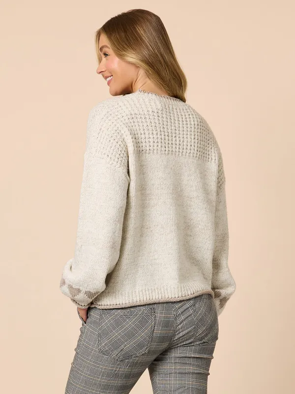 Model wearing Ivory Chic Heart Knit By Threadz AVailable at Beetees Nelson