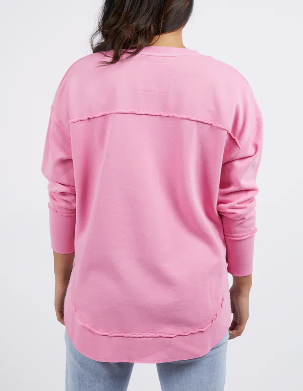 Model wearing Bright Pink Simplified Crew By Foxwood Available at Beetees Nelson