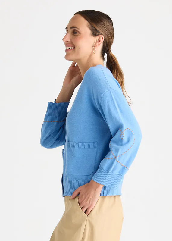 Model wearing Bluebell Sweet Heart Cardi By Zaket & Plover Available at Beetees Nelson